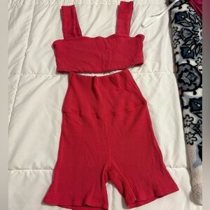 Daily Drills XS hot pink biker shorts and bra set